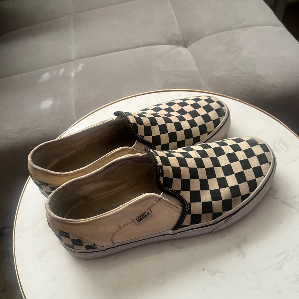 Checkered Black and White Slip on vans